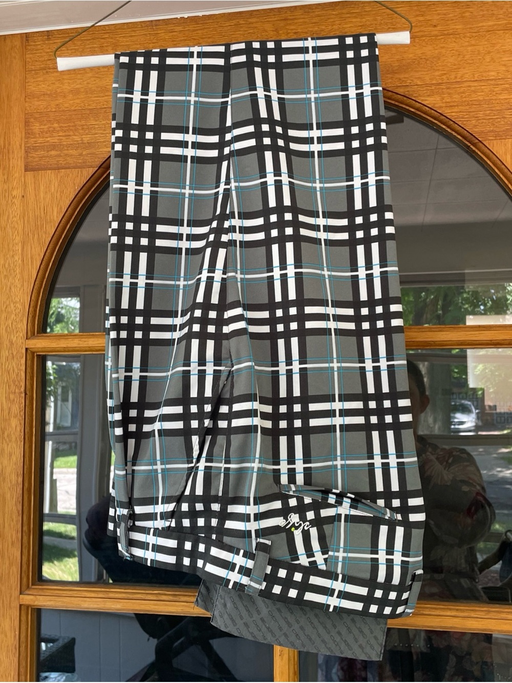 Sligo Men’s Grey Black Teal Plaid Golf Pant Size 36 Pleated